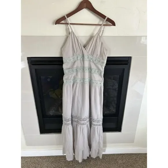 Romeo + Juliet Couture Maxi Dress Womens M Taupe Boho Gauze Crochet Beach NWT - Picture 3 of 13